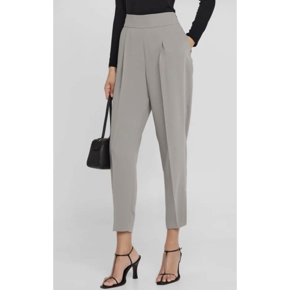 Akris Punto Women Size 2 Caro Pleated Taper Leg Ankle Techno Pants Gray Business